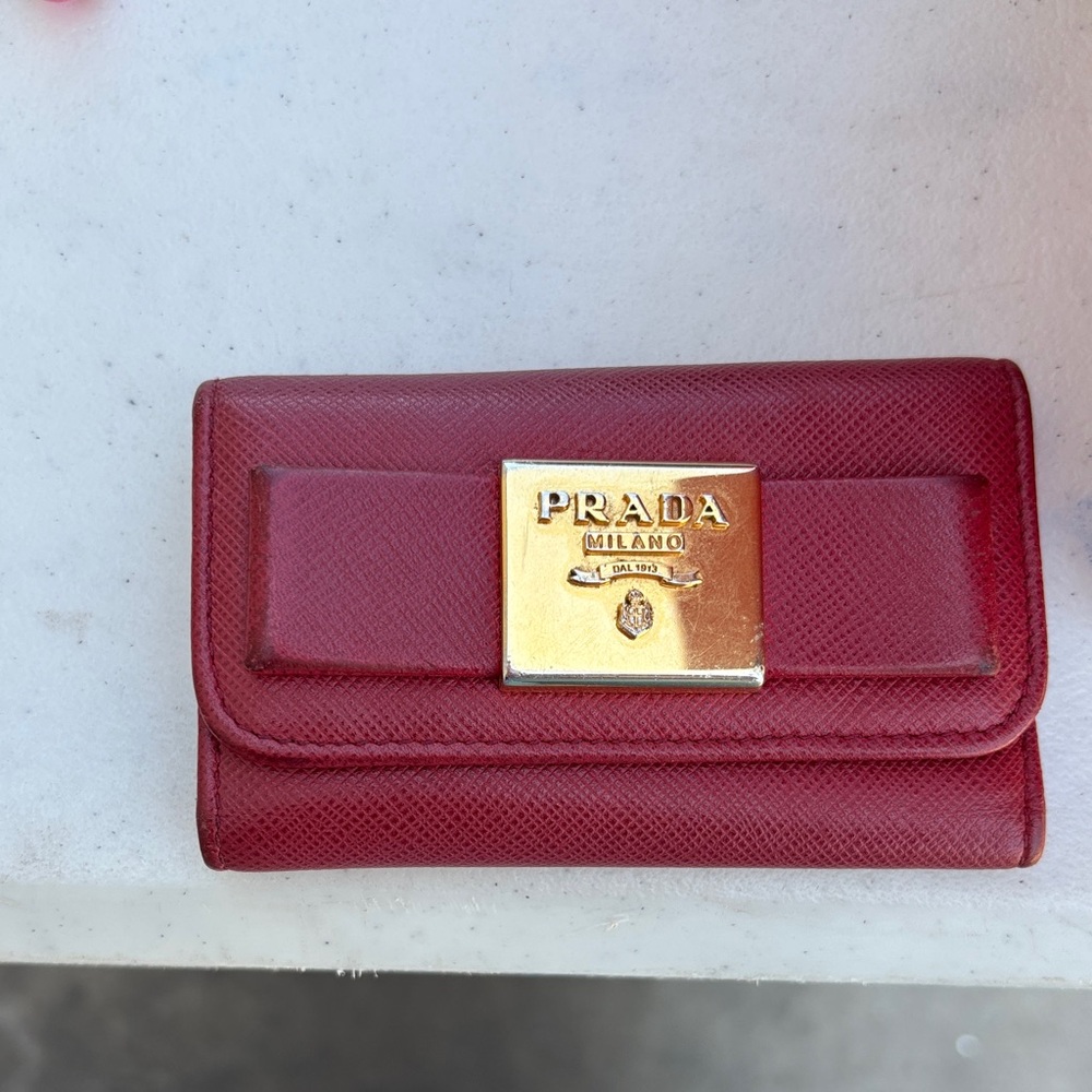 Prada Crimson Leather Key Holder